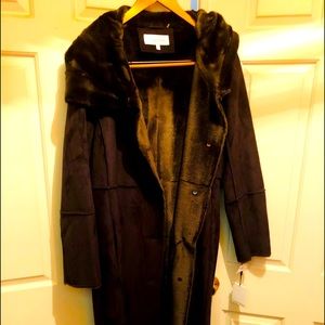 C.K. full length faux shearing coat with hood.